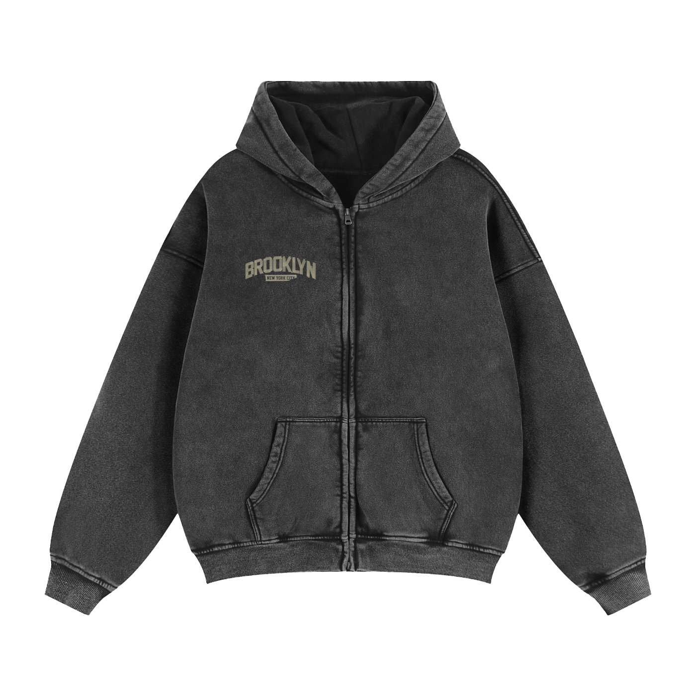 Brooklyn Duct Tape-Zip - Through Boxy Fleece Hoodie
